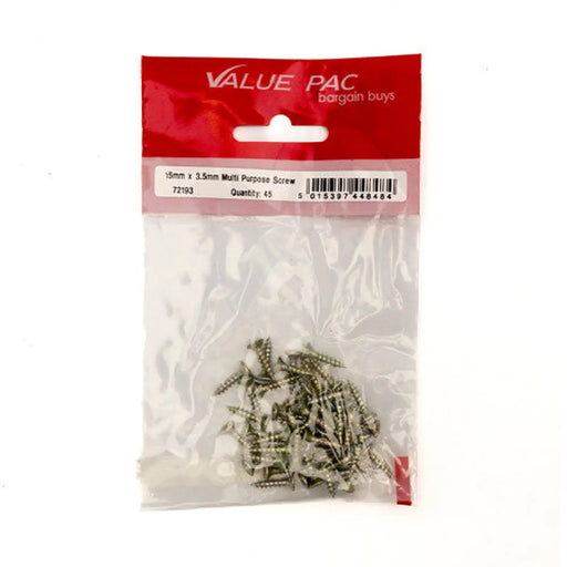 Centurion 3.5mm x 15mm ZYP Multi Purpose Single Thread Countersunk Pozi - Pack of 10