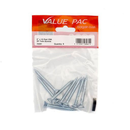Centurion 2" x 12 Pozi CSK ZP Twin Screws (Pack of 8) - Pack of 10