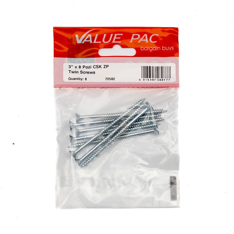 Centurion 3" x 8 Pozi CSK ZP Twin Screws (Pack of 8) - Pack of 10