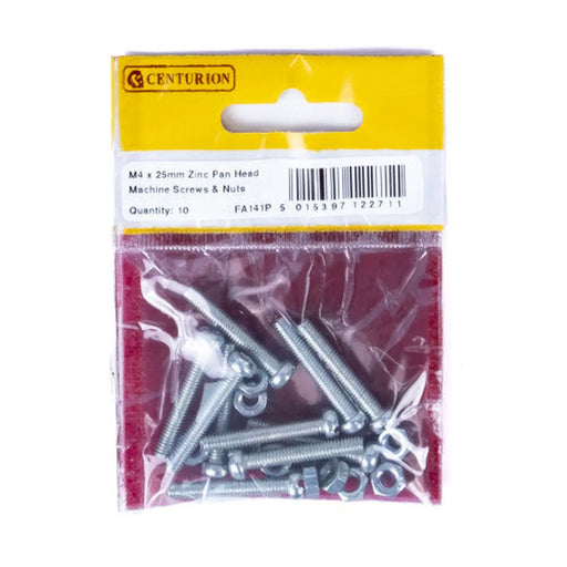 Centurion M4 x 25mm Machine Screws & Nuts - Zinc Plated - (Pack of 10) - Pack of 5