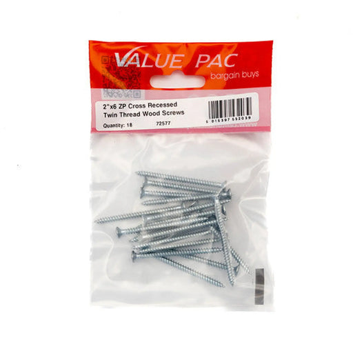 Centurion 2" x 6 ZP Cross Recessed Hardened Twin Thread Woodscrews with - Pack of 10