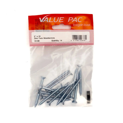 Centurion 2" x 10 ZP Cross Recessed Hardened Twin Thread Woodscrews with - Pack of 10