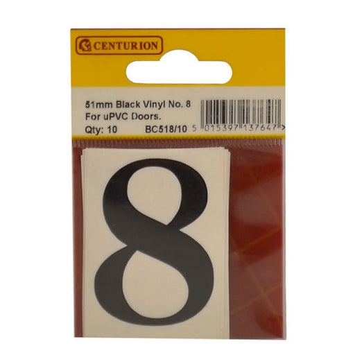 Centurion 51mm Black Traditional Oldstyle Font Vinyl Number 8 (Pack of 10) - Min Order 2