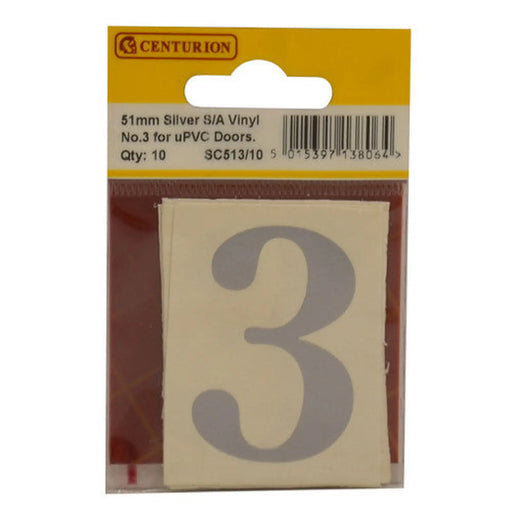 Centurion 51mm Silver Traditional Oldstyle Font Vinyl Number 3 (Pack of 10) - Min Order 2