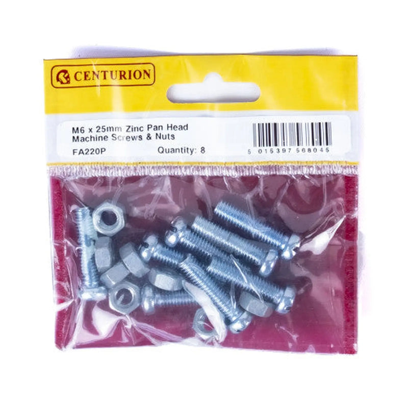 Centurion M6 x 25mm Machine Screws & Nuts - Zinc Plated - (Pack of 8) - Pack of 5