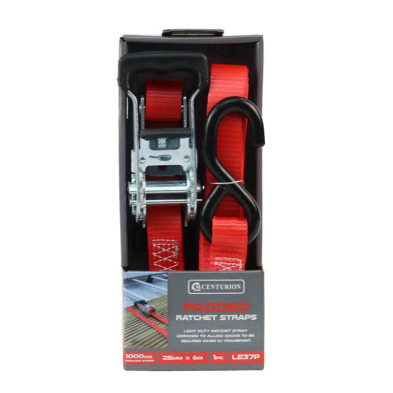 Centurion Padded Ratchet Tie Down - 1000kg Breaking Strength- 6m Length - - Pack of 8