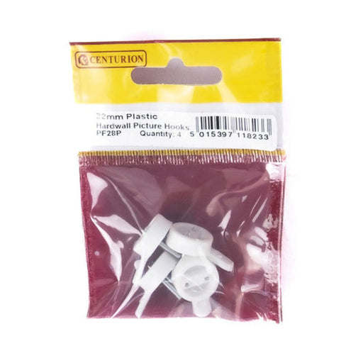 Centurion 22mm Plastic Hard Wall Picture Hooks (Pack of 4) - Pack of 5