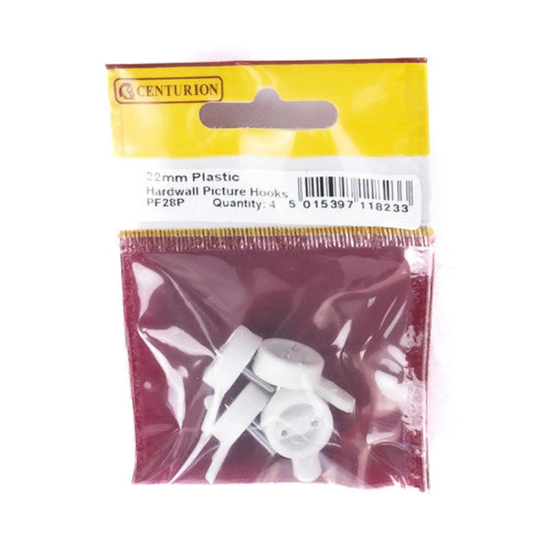 Centurion 22mm Plastic Hard Wall Picture Hooks (Pack of 4) - Pack of 5