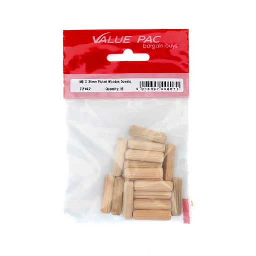 Centurion M8 x 35mm Fluted Wooden Dowels (Pack of 16) - Pack of 10