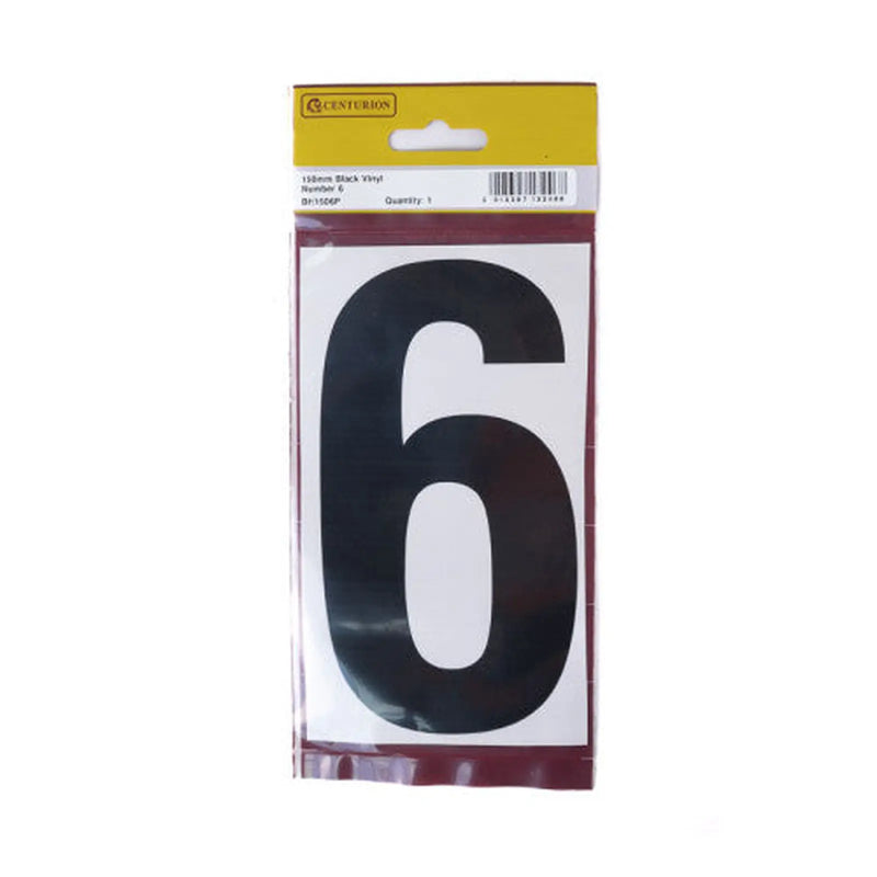 Centurion 150mm Black Self Adhesive Vinyl Number 6 - Pack of 5