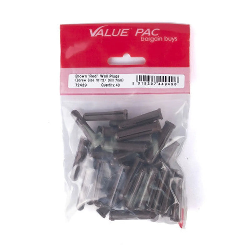 Centurion Screw Size 10-12 Drill 7mm Brown 'Redi' Plugs - Pack of 10