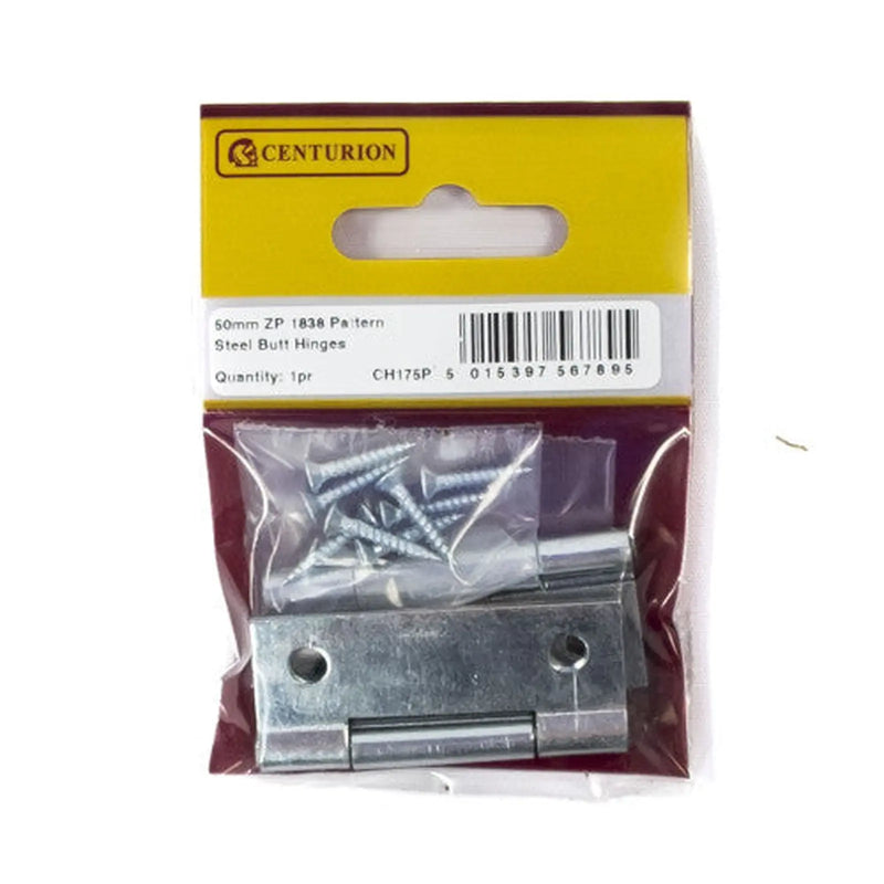 Centurion 50mm ZP Steel Butt Hinge (1 pair) - Pack of 5