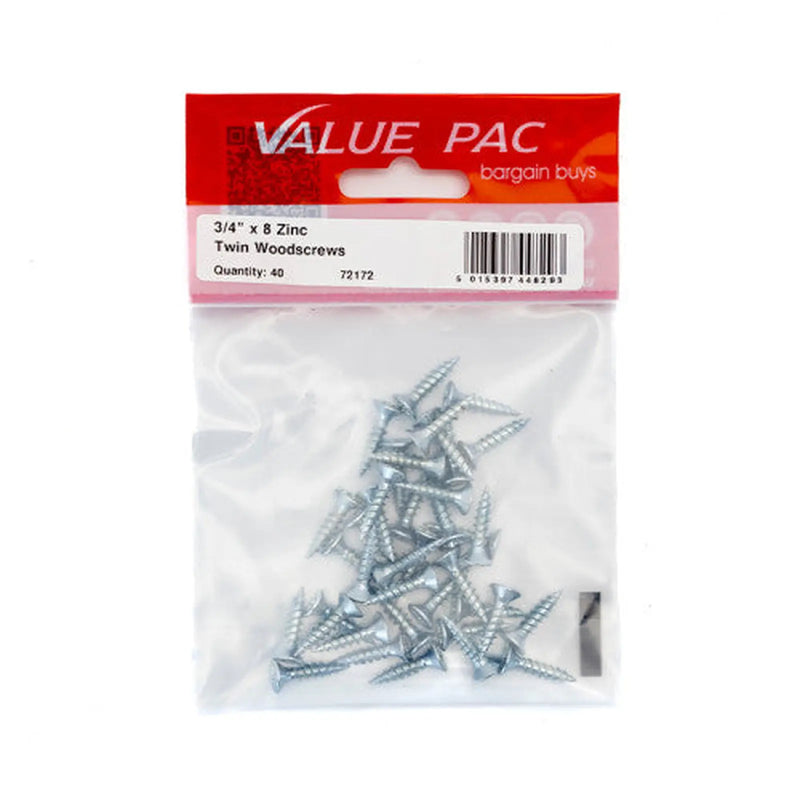 Centurion 3/4" x 8 ZP Cross Recessed Hardened Twin Thread Woodscrews with - Pack of 10