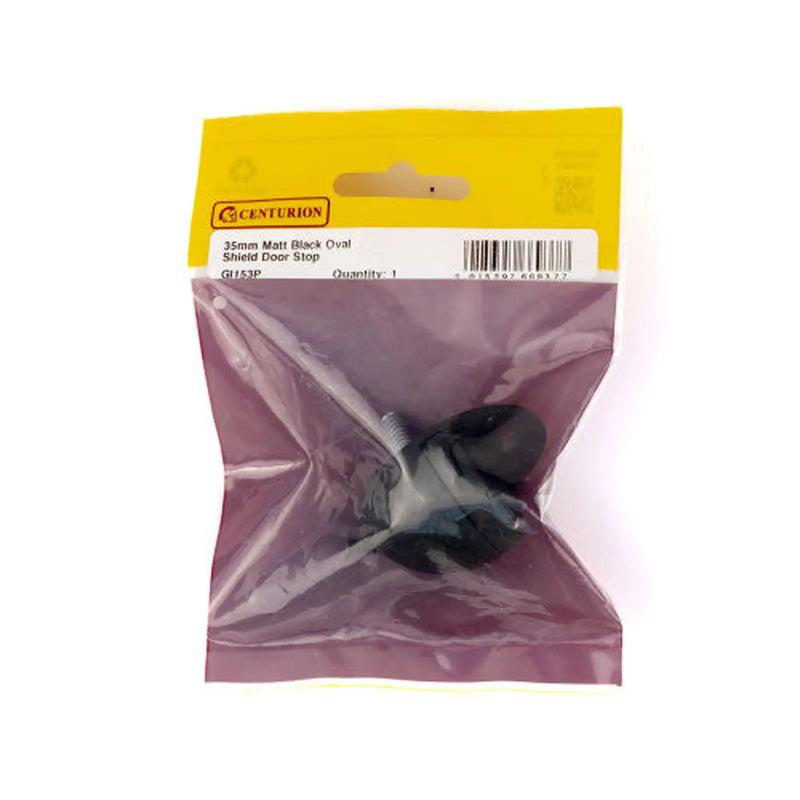 Centurion 35mm (1 3/8") Matt Black Oval Shield Door Stop