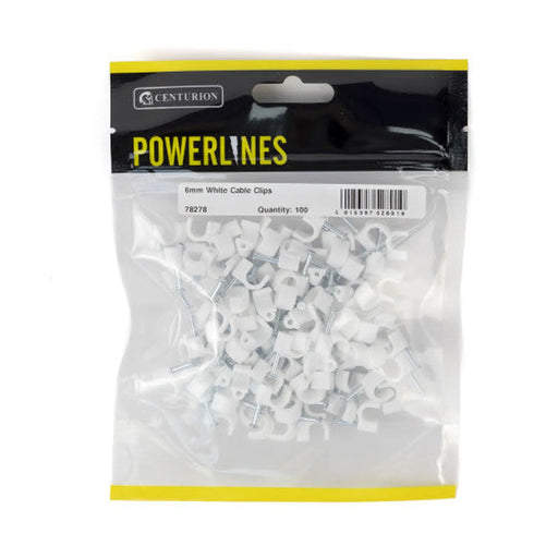 Centurion Round Cable Clips - White - 6mm - (100 PK) - Pack of 5