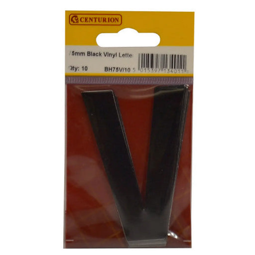 Centurion 75mm Black Helvetica Bold Condensed Style Vinyl Letter V (Pack of 10) - Min Order 2