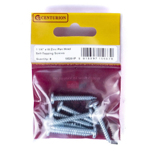 Centurion 1 1/4" x 10 ZP Pan Head Self Tapping Screws  (Pack of 8) - Pack of 5