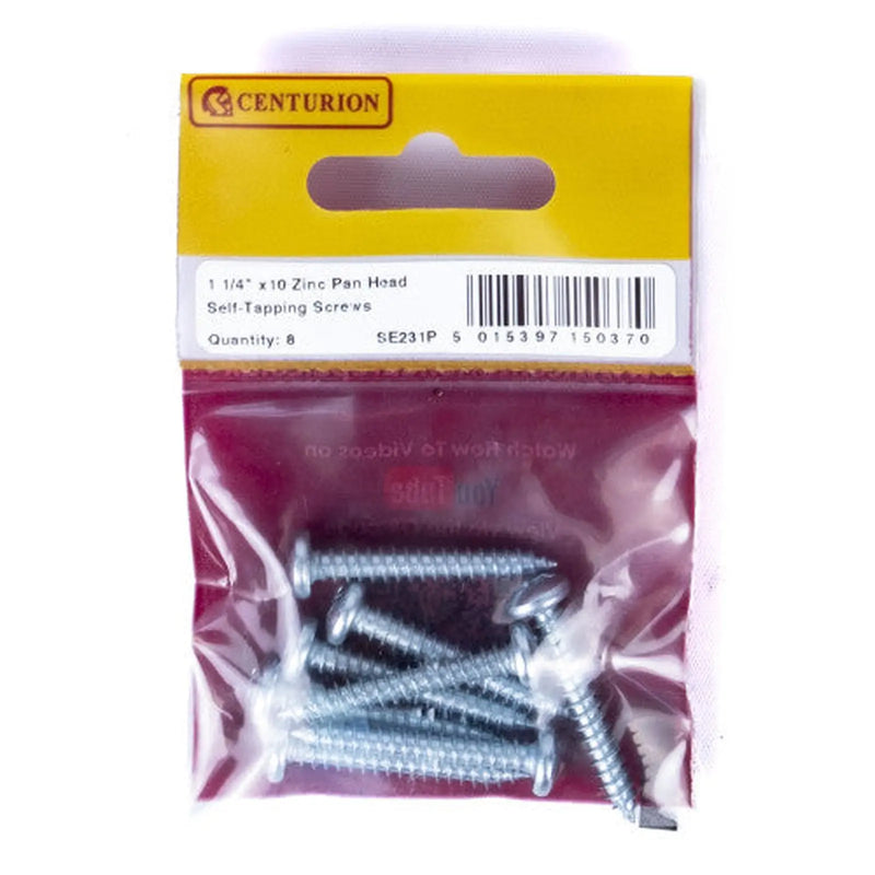 Centurion 1 1/4" x 10 ZP Pan Head Self Tapping Screws  (Pack of 8) - Pack of 5
