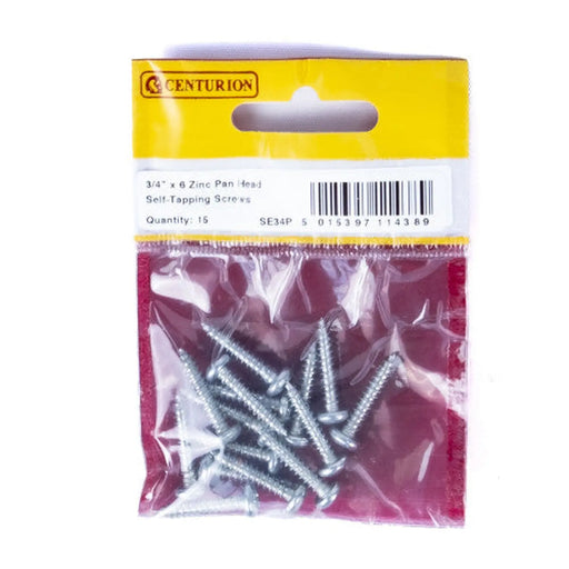 Centurion 3/4" x 6 ZP Pan Head Self Tapping Screws  (Pack of 15) - Pack of 5