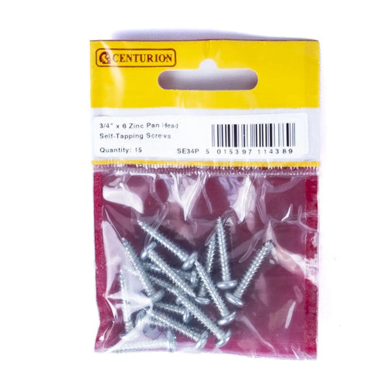 Centurion 3/4" x 6 ZP Pan Head Self Tapping Screws  (Pack of 15) - Pack of 5