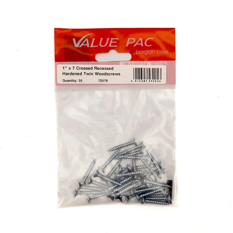 Centurion 1" x 7 ZP Cross Recessed Hardened Twin Thread Woodscrews with - Pack of 10