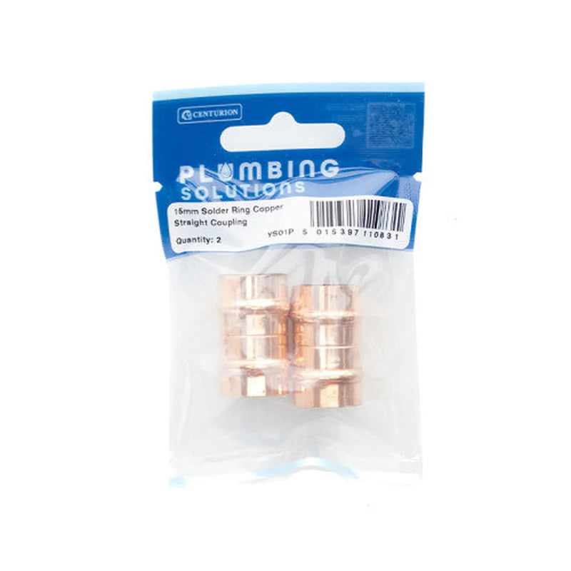 Centurion 15mm Solder Ring Copper Straight Coupling (Pack of 2) - Pack of 5