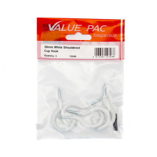 Centurion 38mm White PVC Shouldered Cup Hooks - Pack of 10