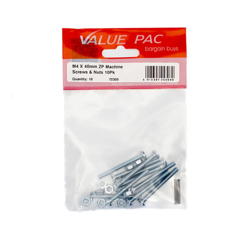 Centurion M4 x 40mm ZP Machine Screws & Nuts (Pack of 10)