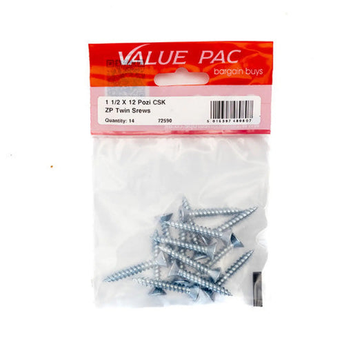 Centurion 1 1/2" x 12 Pozi CSK ZP Twin Screws (Pack of 14) - Pack of 10