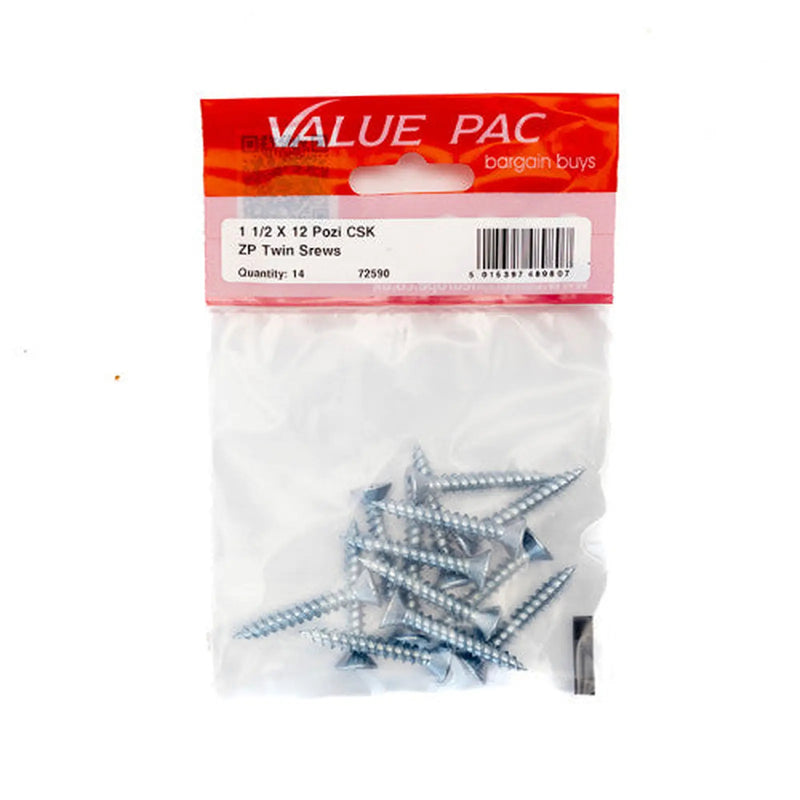 Centurion 1 1/2" x 12 Pozi CSK ZP Twin Screws (Pack of 14) - Pack of 10