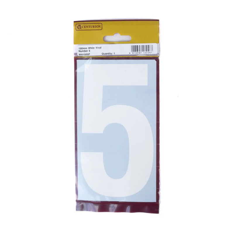 Centurion 150mm White Self Adhesive Vinyl Number 5 - Pack of 5