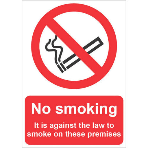 Centurion No Smoking It is against the law to smoke on these premises (148mm x 210mm) - Min Order 4