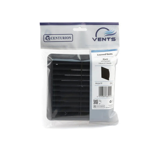 Centurion Louvred Grille with Flyscreen - Black - 100mm - Pack of 5