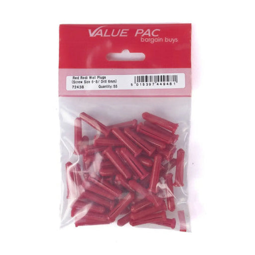 Centurion Screw Size 6-8/Drill 6mm Red 'Redi' Plugs 55pk - Pack of 10