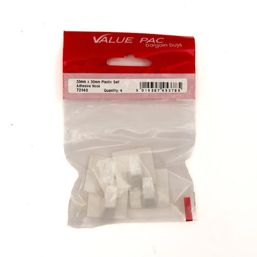 Centurion 30mm x 30mm Plastic Self Adhesive Hooks (Pack of 4) - Pack of 10