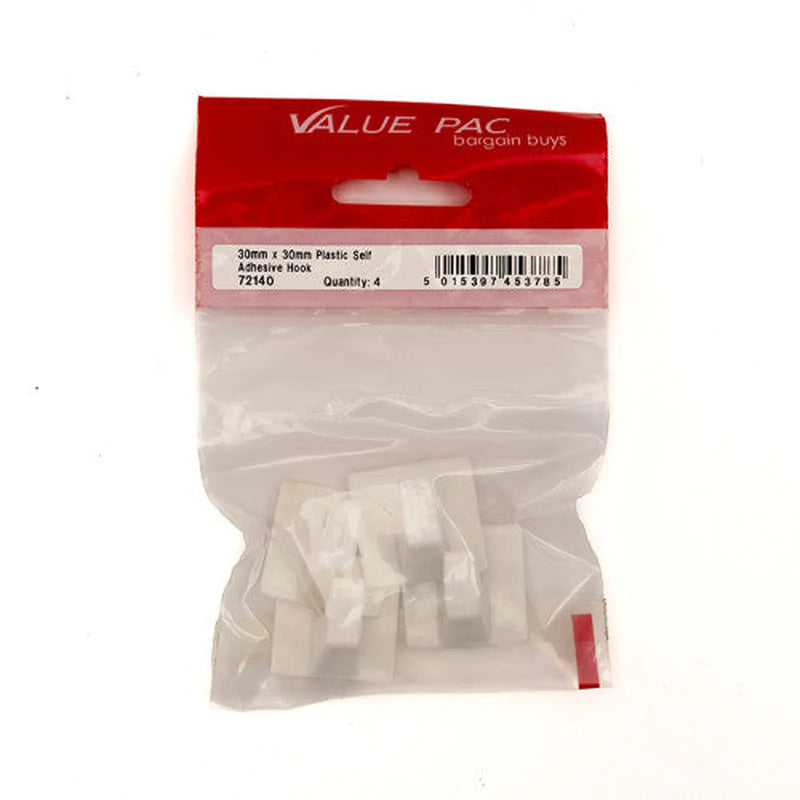 Centurion 30mm x 30mm Plastic Self Adhesive Hooks (Pack of 4) - Pack of 10