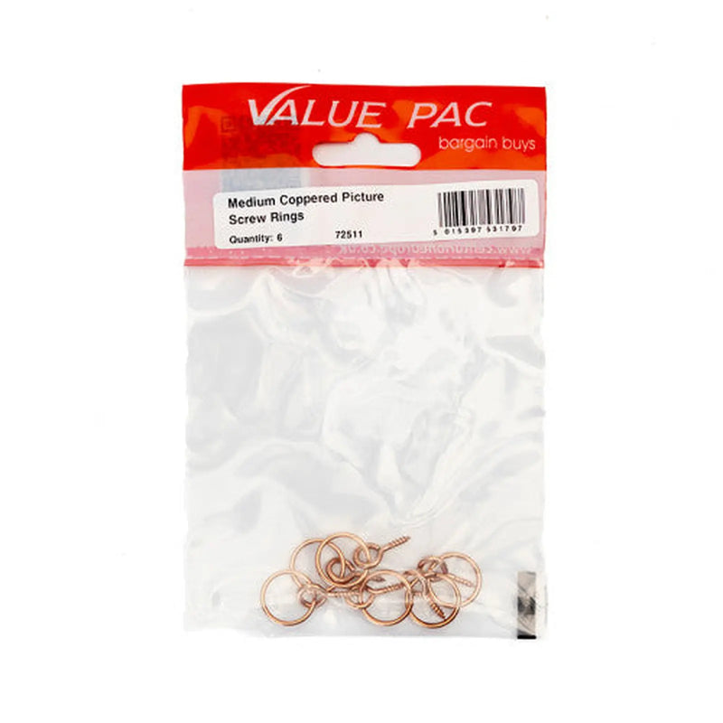 Centurion Medium Coppered Picture Screw Rings 6pk - Pack of 10