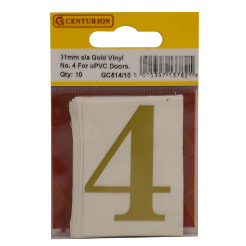 Centurion 51mm Gold Traditional Oldstyle Font Vinyl Number 4 (Pack of 10) - Min Order 2