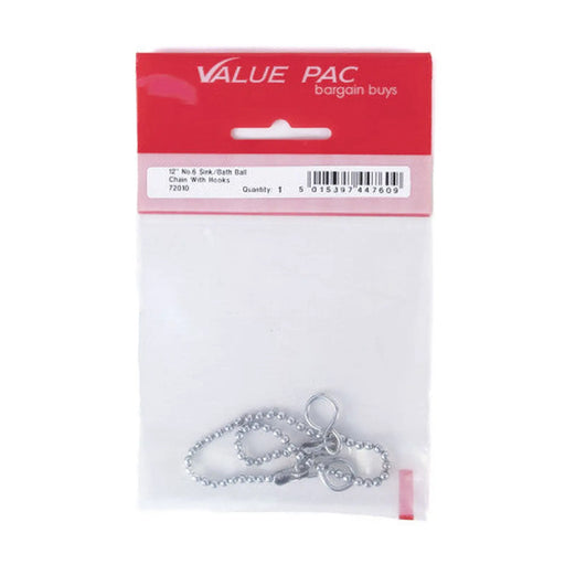 Centurion 12" No. 6 CP Sink/Basin Ball Chain with Hooks - Pack of 10