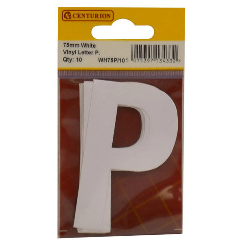 Centurion 75mm White Helvetica Bold Condensed Style Vinyl Letter P (Pack of 10) - Min Order 2