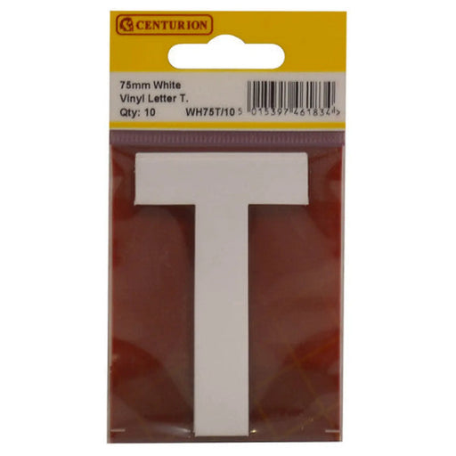 Centurion 75mm White Helvetica Bold Condensed Style Vinyl Letter T (Pack of 10) - Min Order 2
