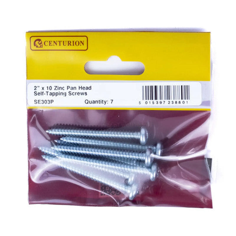 Centurion 2" x 10 ZP Pan Head Self Tapping Screws (Pack of 7) - Pack of 5