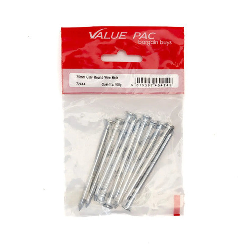 Centurion 75mm Galv Round Wire Nails 100g - Pack of 10