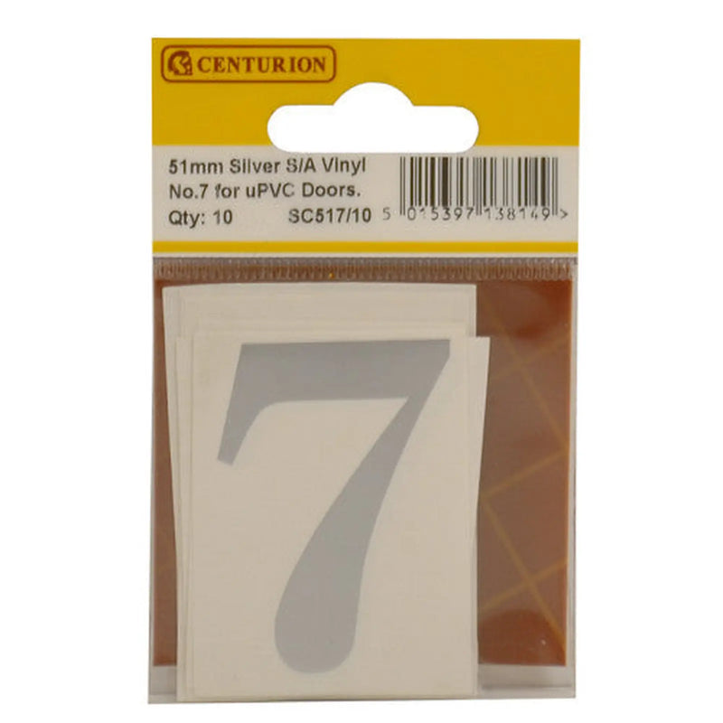 Centurion 51mm Silver Traditional Oldstyle Font Vinyl Number 7 (Pack of 10) - Min Order 2