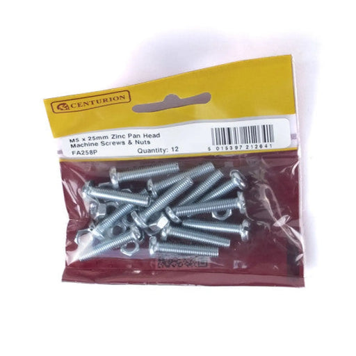 Centurion M5 x 25mm Machine Screws & Nuts - Zinc Plated - (Pack of 12) - Pack of 5