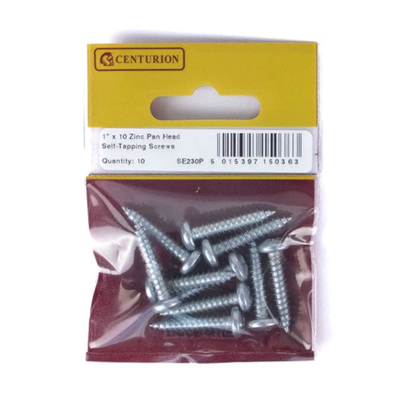 Centurion 1" x 10 ZP Pan Head Self Tapping Screws  (Pack of 10) - Pack of 5