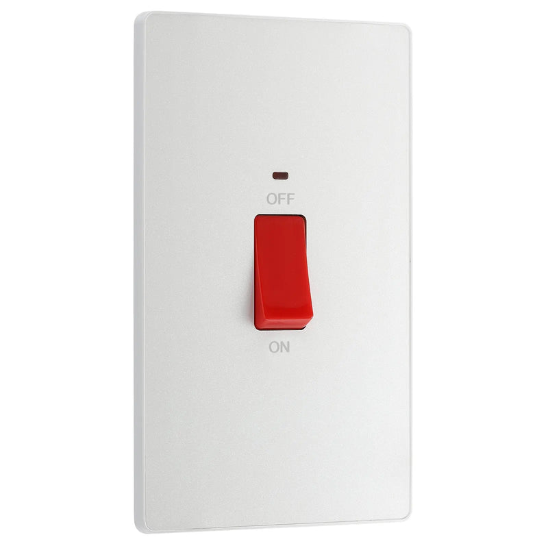 BG Electrical Evolve Pearlescent White - 45A, double pole, large plate, with indicator