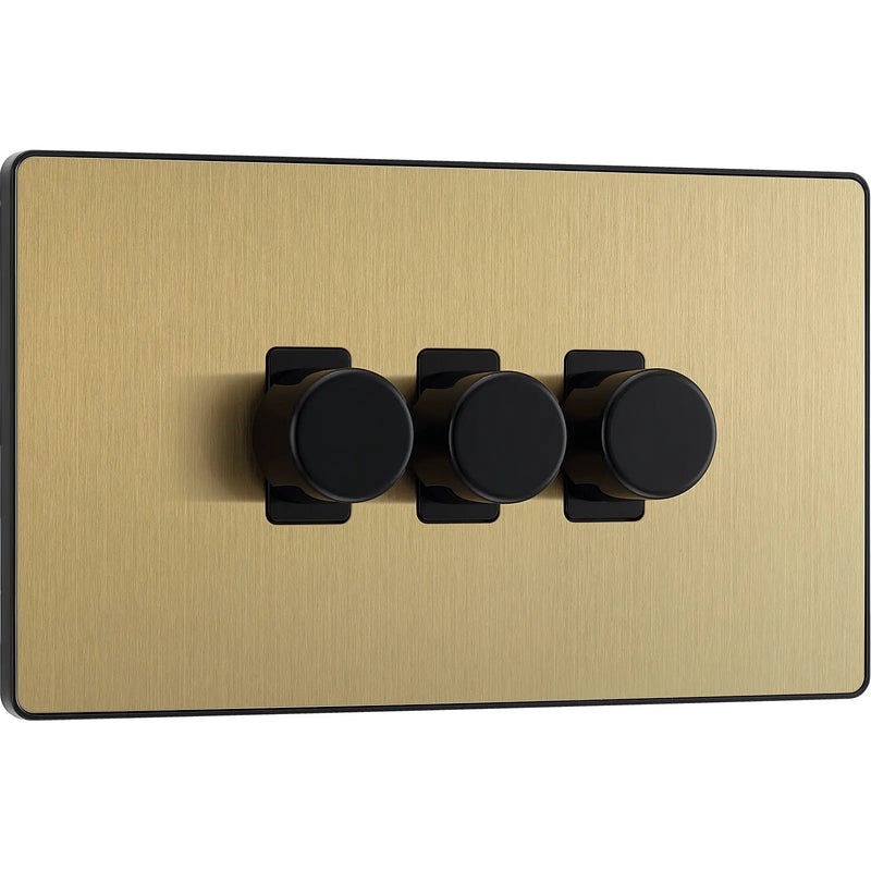 BG Electrical Evolve Satin Brass - Triple, 2 way push 200W