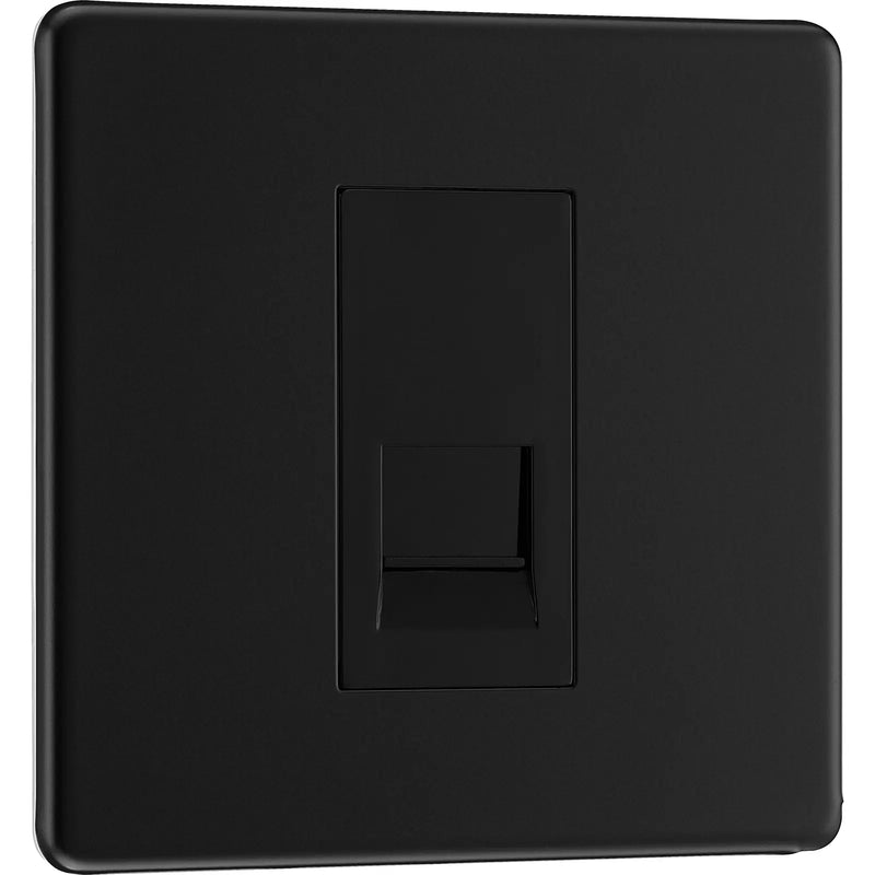 BG Electrical Flatplate Screwless Matt Black - Single telephone socket, secondary