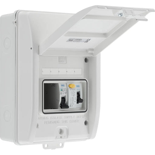 BG Circuit Protection IP65 Weatherproof - 5 module, 3 way, 63A Type A RCD, 1 MCB
